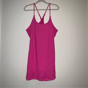 Women's Athletic Pink Strappy Dress with built in Shorts Exercise Simple Bright